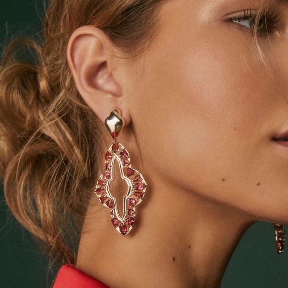 Kendra Scott Abbie Gold Crystal Statement Earrings In Red Mix - Picture 2 of 5